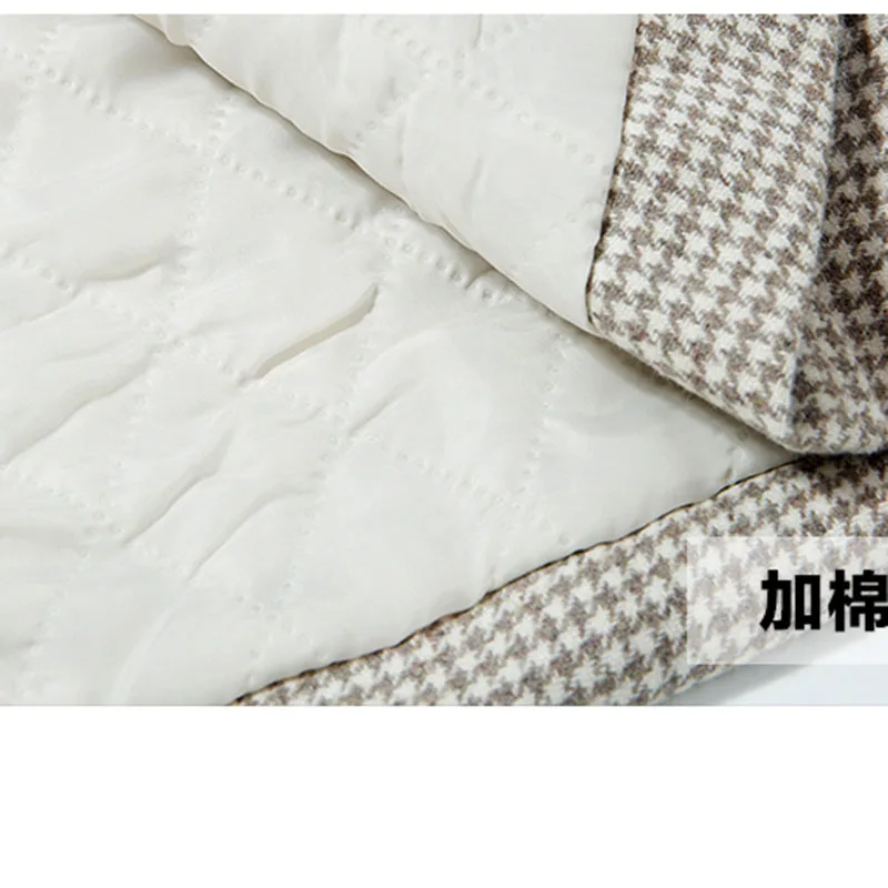 beige thick lining Высокое качество, клетчатое шерстяное пальто для женщин, новинка, Корейская шерсть, ветровка, женский осенний зимний длинный плащ с поясом d056 - Цвет: beige thick lining