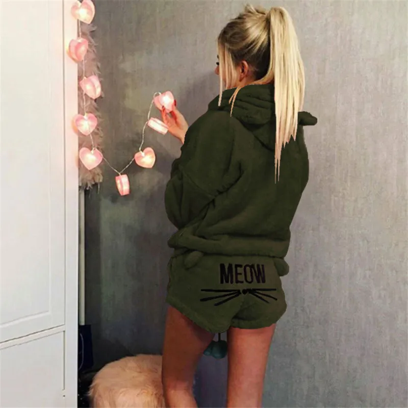 2018 liva girl Women Pajama Sets Autumn winter Flannel Cartoon Warm Pyjamas Homewear Animal Sleepwear Cat female pajama | Женская одежда