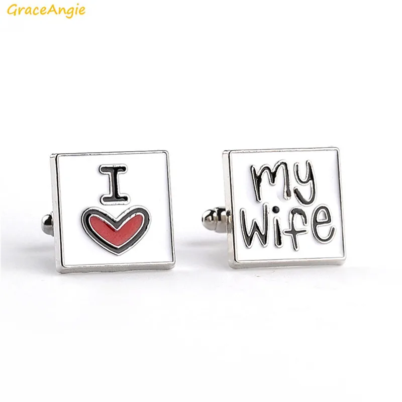 GraceAngie 1 пара сплав эмаль запонки I Love My Wife Dad милые эффектные для семьи влюбленных
