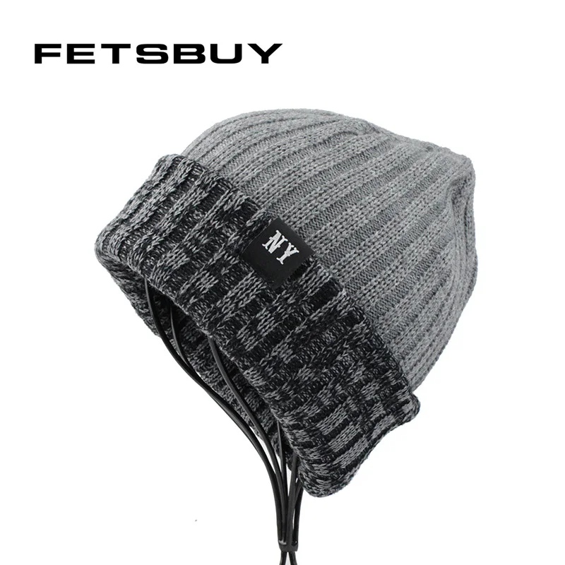 [FETSBUY] Зимние шапки для мужчин вязаные шерстяные вельветовые кепки бренд хип-хоп с