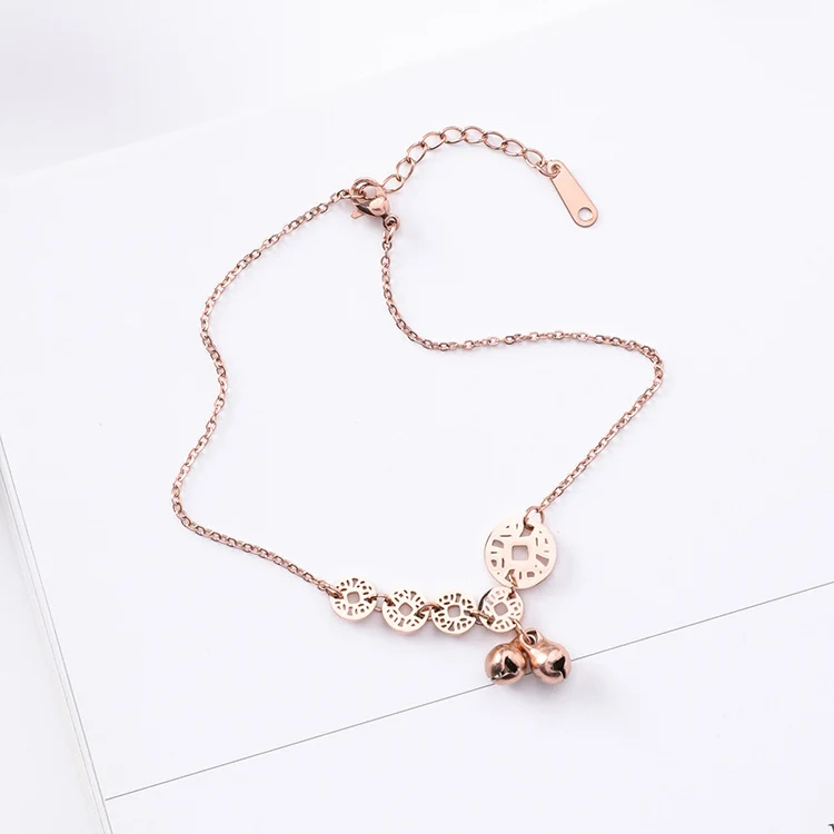 2018 Korean Simple Rose Gold Titanium Steel Chain Hollow Round Coins Lucky Bell Pendant Choker Necklace for Women Party Jewelry | Украшения