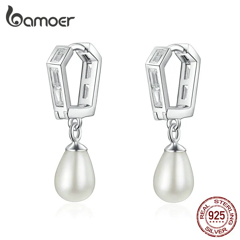 BAMOER серьги из пресноводного жемчуга для женщин элегантные серьги-подвески серебряные 925 ювелирные изделия подарок на день матери BSE083