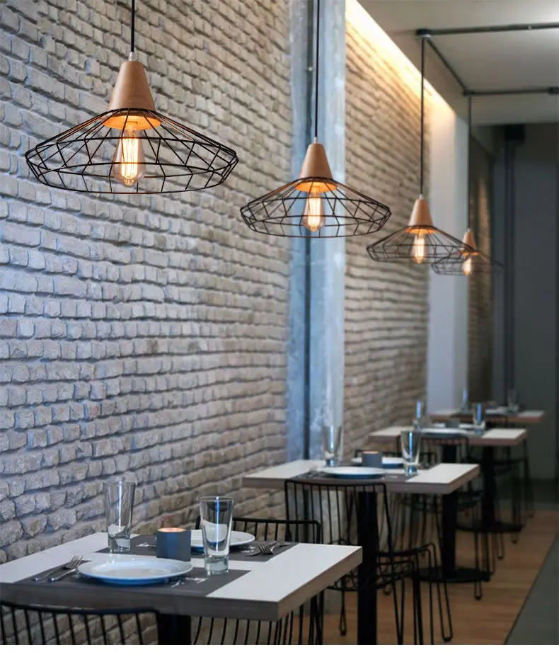 Marmenkina LOFT Modern Minimalist Wood Iron Cage Industrial Pendant lamp Bar Table Cafe Restaurant Indoor E27 110V 220V 230V | Освещение