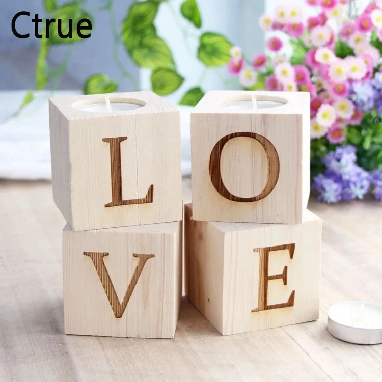 1set Wooden LOVE Tea Light Candle Holder Set Votive Candle Holders DIY Rustic Wedding Centerpieces Table Decoration Marriage