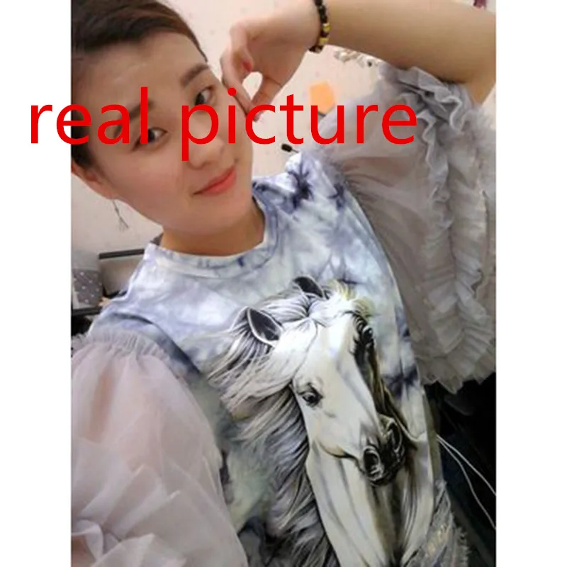 Женская Длинная блузка с принтом лошади Повседневная Уличная одежда рукавами