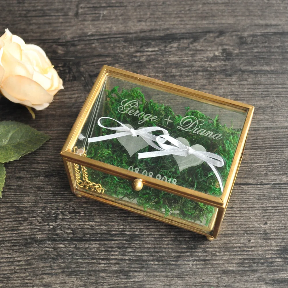 

Rustic Wedding Ring Bearer Box Geometric Ring Holder Box, Personalized Wedding Ring Box Glass