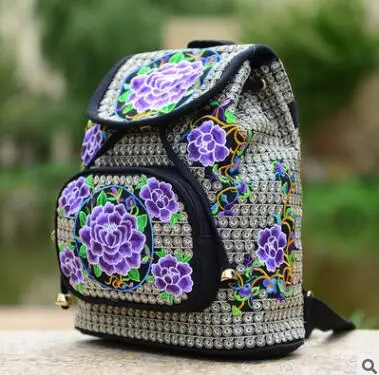 Pattern 3 Purple Национальный тренд, тканевый этнический рюкзак с вышивкой, дизайн, китайский женский рюкзак с вышитым цветочным принтом, Mochila - Цвет: Pattern 3 Purple