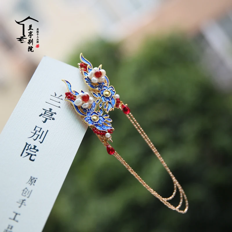 Liu Huo,, синяя перегородчатая пара, заколки для волос, Hanfu Cos, аксессуары для волос, Hong Fu, длинные кисточки, палочки для волос, подходят ко всему, маленькая палочка