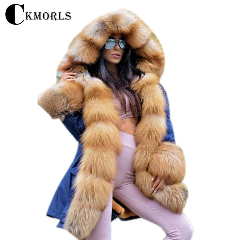 CKMORLS новые куртки из натурального Лисьего меха для женщин меховые парки Повседневная Уличная одежда Harajuku Goth длинное пальто размера плюс длинная меховая парка