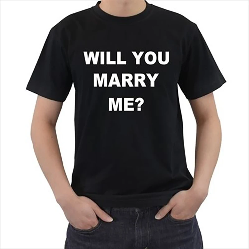 Мужские футболки хлопковая Футболка будете ли вы Marry Me предложение подарок