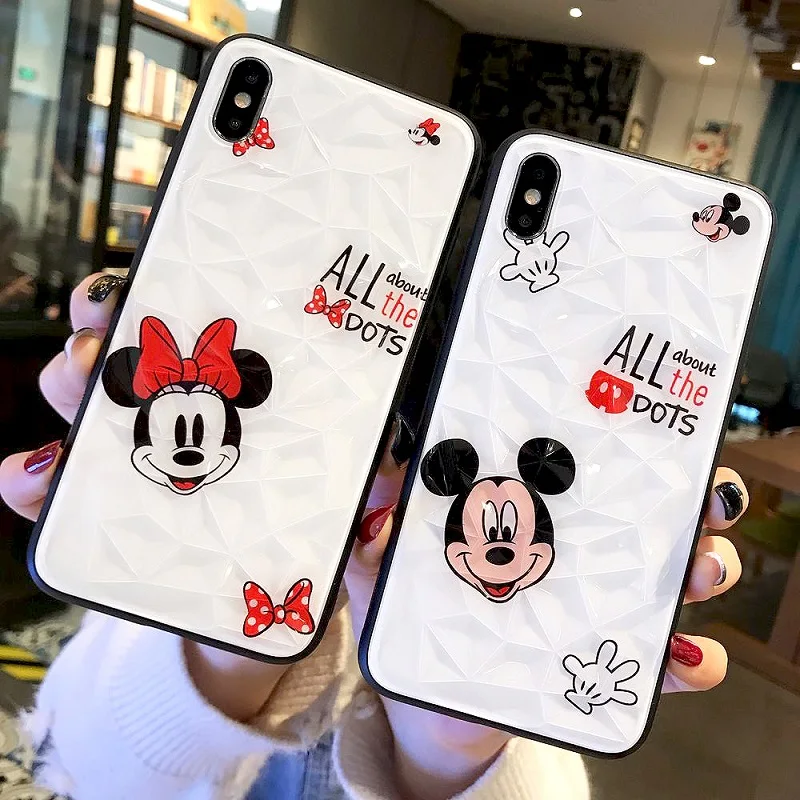 Милый мультяшный Микки Маус чехол для телефона iphone XR XS MAX Алмазная текстура Минни