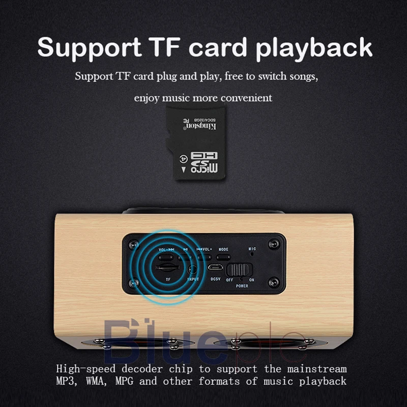 Blueple W7 Bluetooth динамик ретро дерево двойной громкий динамик 1500 мАч сабвуфер 3,5 мм usb зарядка портативный динамик