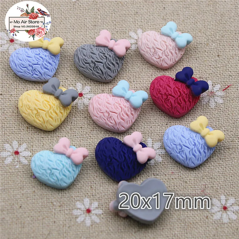 

20pcs Mixed Color heart with bow resin vintage color flatback cabochon DIY jewelry/phone decoration No Hole
