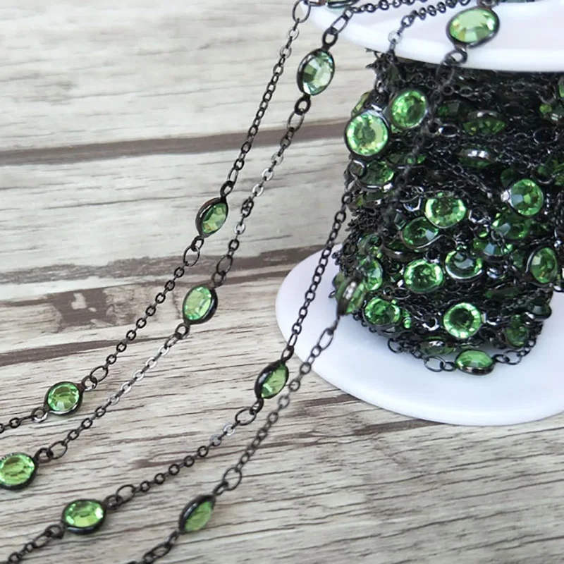 

Handcrafted black color jewelry Finding,green Cubic Zirconia crystal Beaded Chains,DIY necklace hand chain jewelry making LZ62