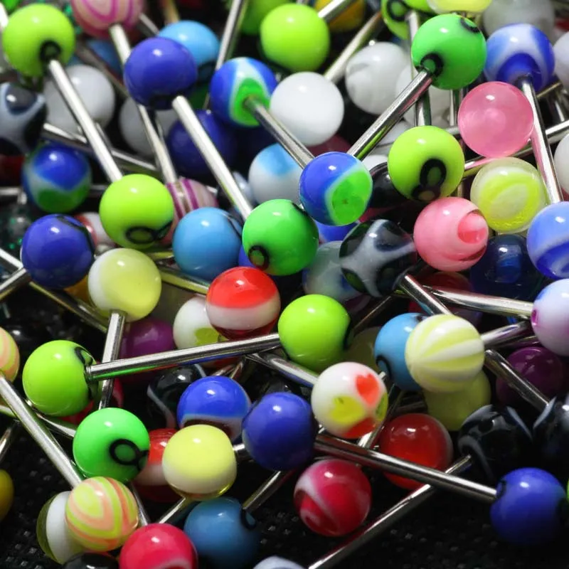 УФ акрил 50 шт смешанные цвета дизайн язык кольцо пирсинг ювелирные изделия 14 г