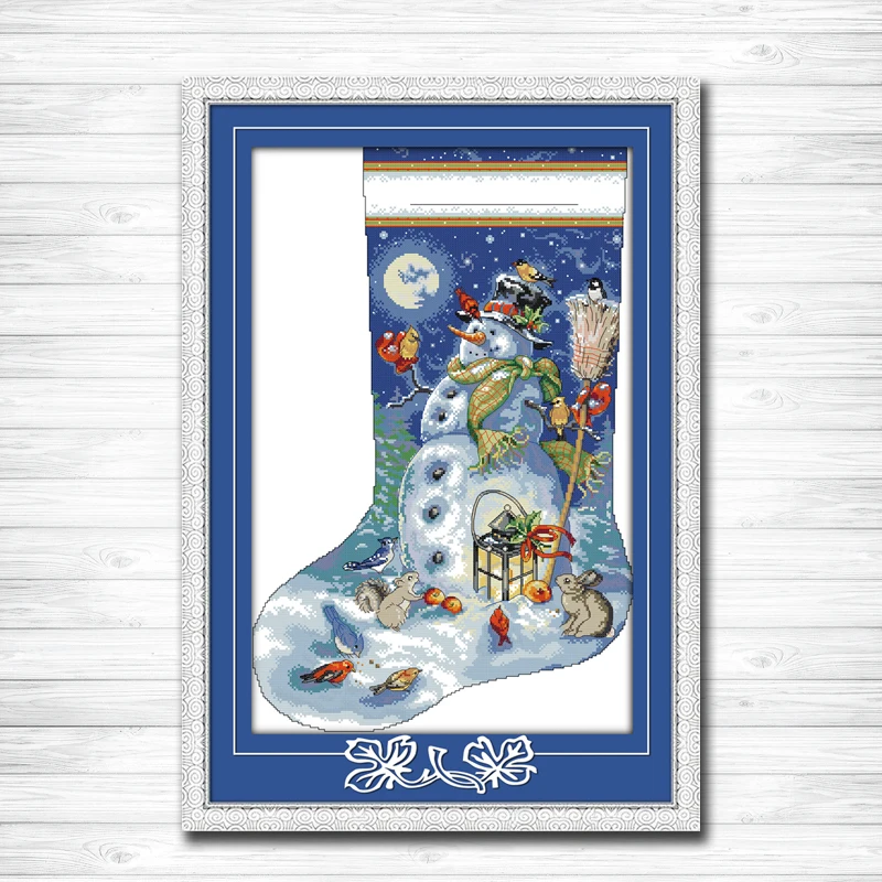 Рождественский чулок картина Снеговик в виде Санты Клауса счетный рисунок на