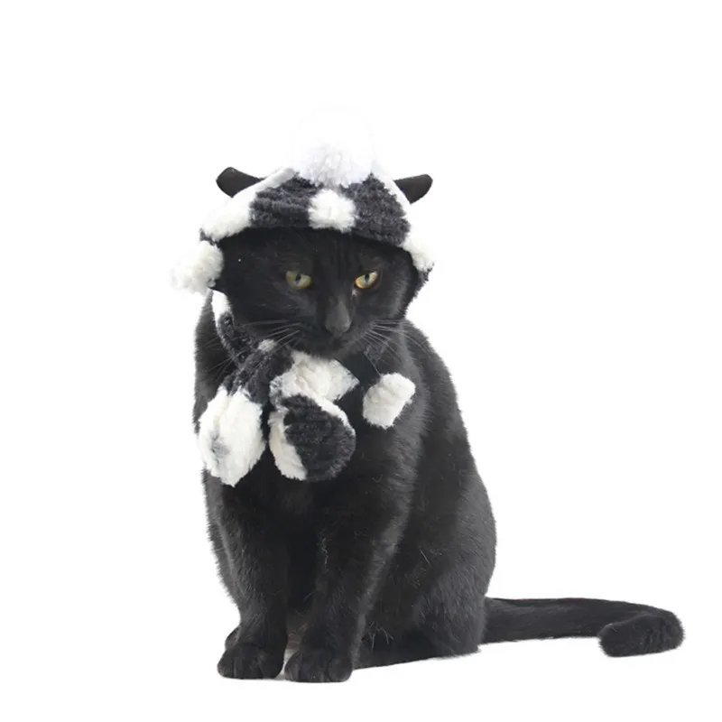 Autumn Winter Pet Knitted Hat Scarf Dog Coats Warm Products Clothes Puppy adjustable neck tie 2-piece set | Дом и сад