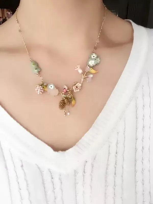 Amybaby эмалированная глазурь шишка птица кисточка женские серьги-гвоздики ожерелье ювелирные изделия для вечерние - Окраска металла: necklace