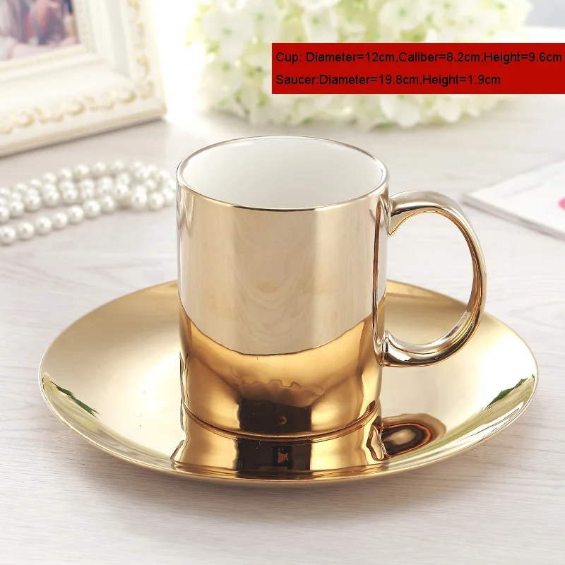 Gold 330ml Лидер продаж, Европейский набор кофейных чашек, золото/серебро, новинка, костяной фарфор, чайный набор, гальванические чашки и блюдца, домашние вечерние стаканы для напитков - Цвет: Gold 330ml