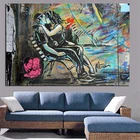 HD с принтом граффити плакат поцелуй влюбленных Реалистичная картина маслом на холсте Абстрактная живопись поп-арт-Стена Картина Гостиная диван Куадрос