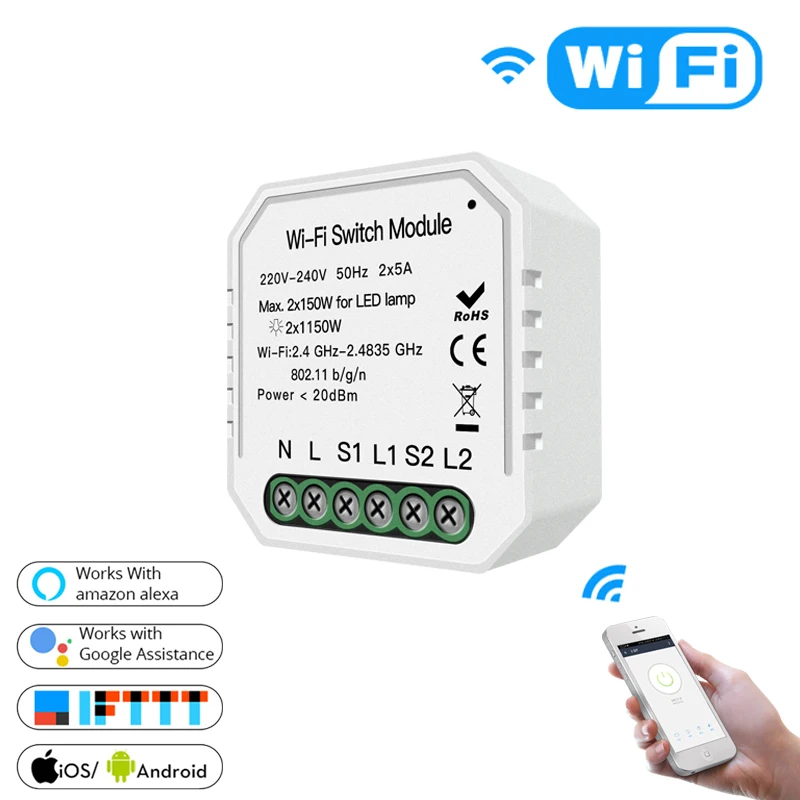 Wifi умный светильник-переключатель Diy выключатель модуль Smart Life/приложение Tuya дистанционное управление, работа с Alexa Echo Google Home 2 банда 2 способ - Комплект: 1 PC