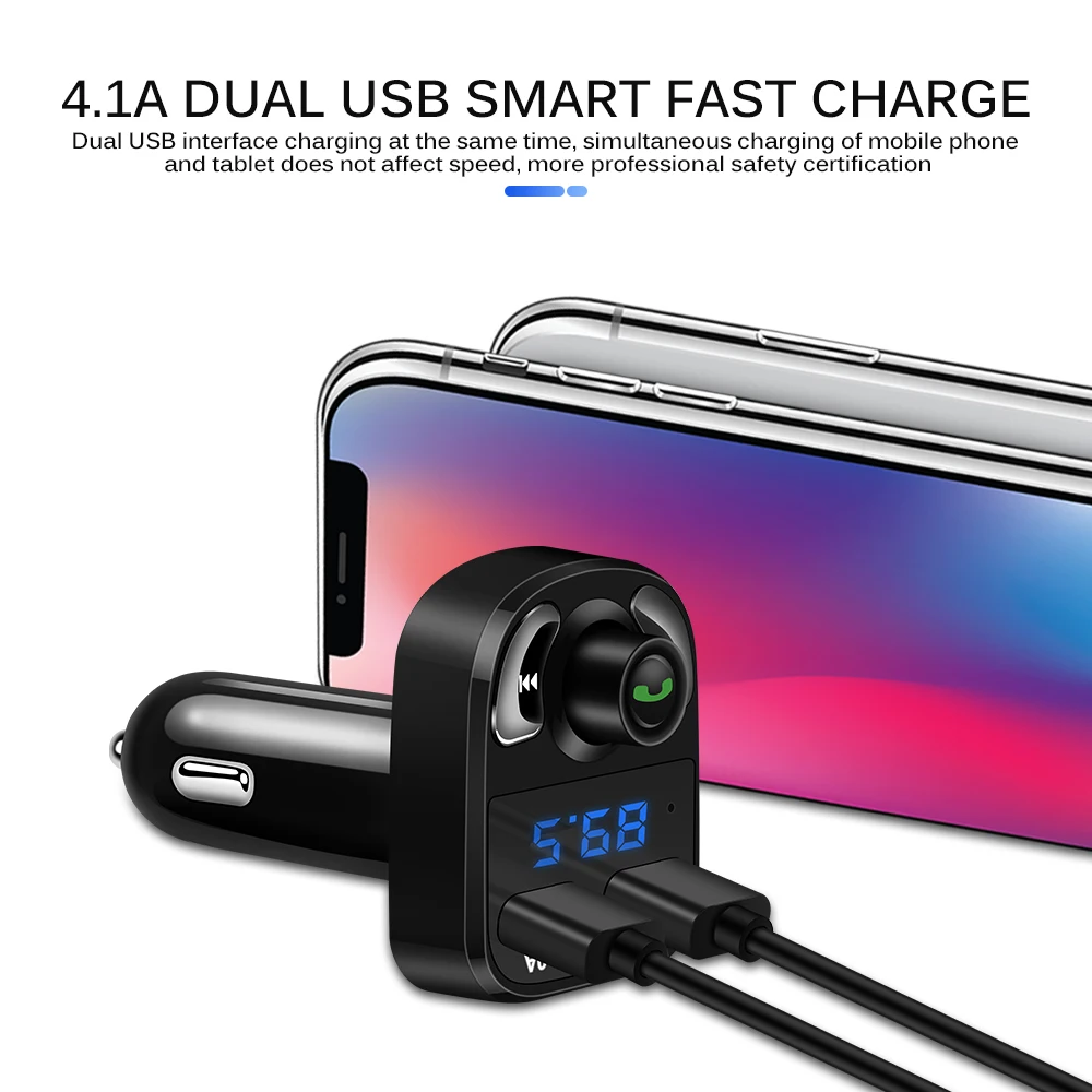 1 шт. Bluetooth автомобильный комплект fm-передатчик MP3-плеер с светодиодный двойной USB 4.1A быстрое зарядное устройство дисплей напряжения Micro SD TF воспроизведение музыки