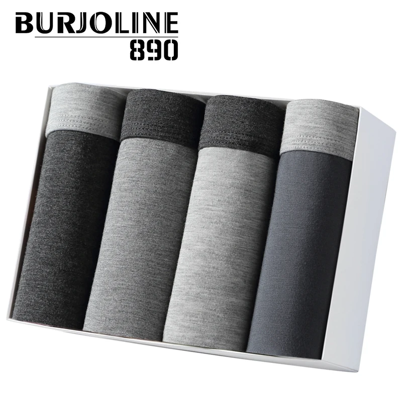 BURJOLINE Мужское нижнее белье 4 шт./лот однотонное серое удобные U выпуклые шорты