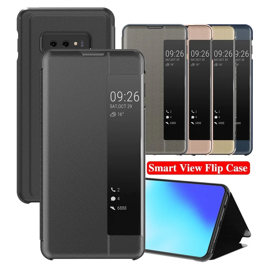 Кожаный флип-чехол для телефона, чехол для samsung Galaxy S7 Edge S8 S9 S10 Plus, чехол для мобильного телефона с умным окошком для просмотра