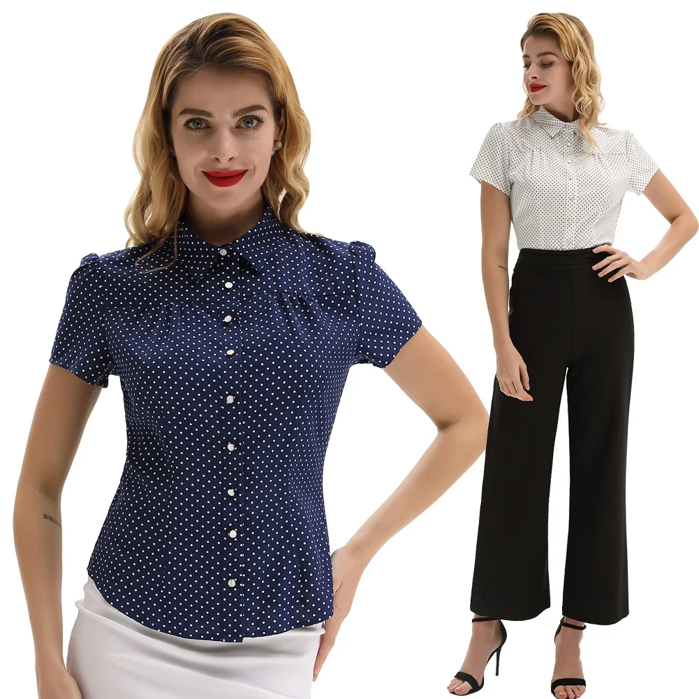 Belle Poque Плюс Размер Женская винтажная блузка короткий рукав воротник изогнутый