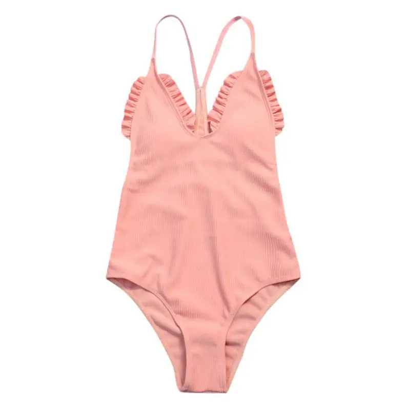 2018 Sexy Summer Women Solid Bandage Ruffle Bathing Suits Beach Surfing One Piece Sweet Swimsuit Rn | Спорт и развлечения