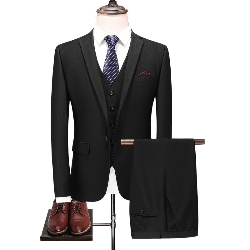 2019 spring High quality wool Slim Fit Men Suits Fashion classics suits Men's business wedding Suit (Jacket+Vest+Pants) | Мужская