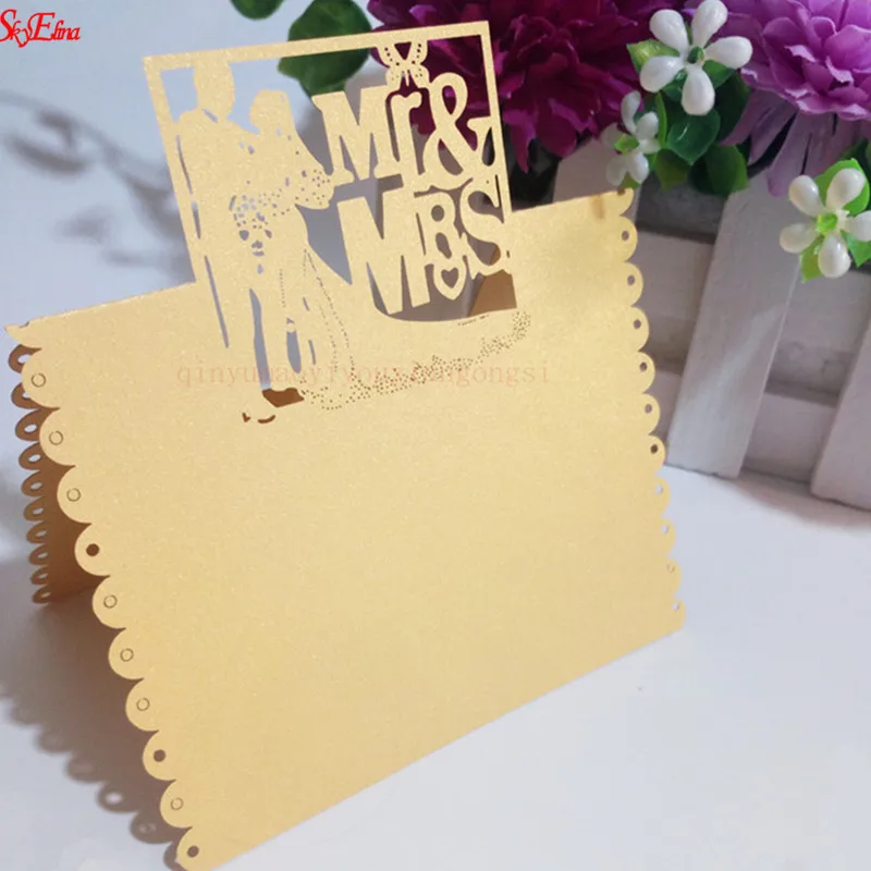 50 шт. свадебные открытки Mr and Mrs украшения лазерная резка место именные карточки