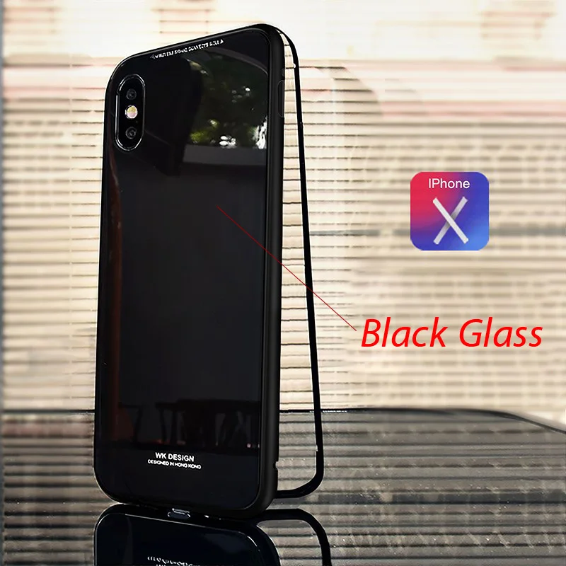 Металлический Чехол-бампер для iPhone X, чехол из прозрачного закаленного стекла, магнитная откидная крышка для iPhone XR 7 8, металлический чехол, роскошный противоударный - Цвет: full black