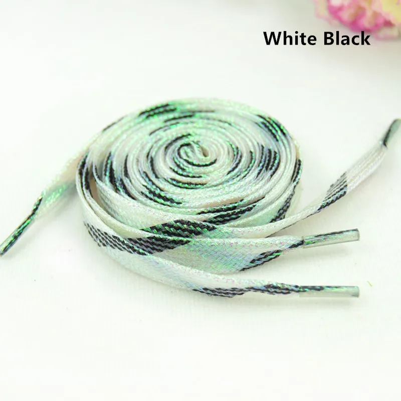 White Black Блестящие золотые и серебряные яркие шнурки 26 цветов 60-180 см кроссовки спортивная обувь шнурки - Цвет: White Black