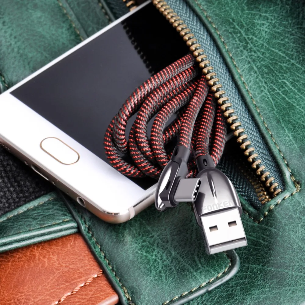 FONKEN 90 градусов Тип USB C кабель 3A быстро Зарядное устройство Type изгибом шнур