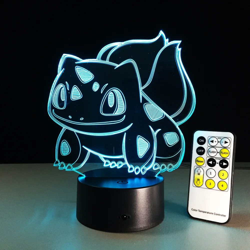 Bulbasaur 3D RGB лампа с изображением покемонов Go визуальная иллюзия светодиодный