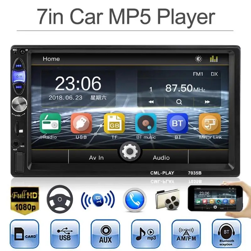 VODOOL 7 дюймов 2DIN Bluetooth в тире стерео MP5 плеер FM Радио MP3 музыка воспроизведение аудио USB автомагнитолы реверсивный изображения Minitor