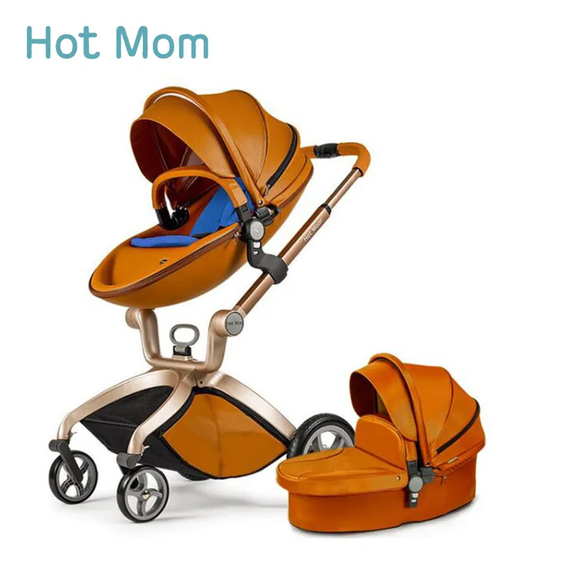 Hotmom 2в1 кожаная спальная корзина белый коричневый коляска прогулочная может сидеть или лежать в сложенном виде в Россию - Цвет: colour 3
