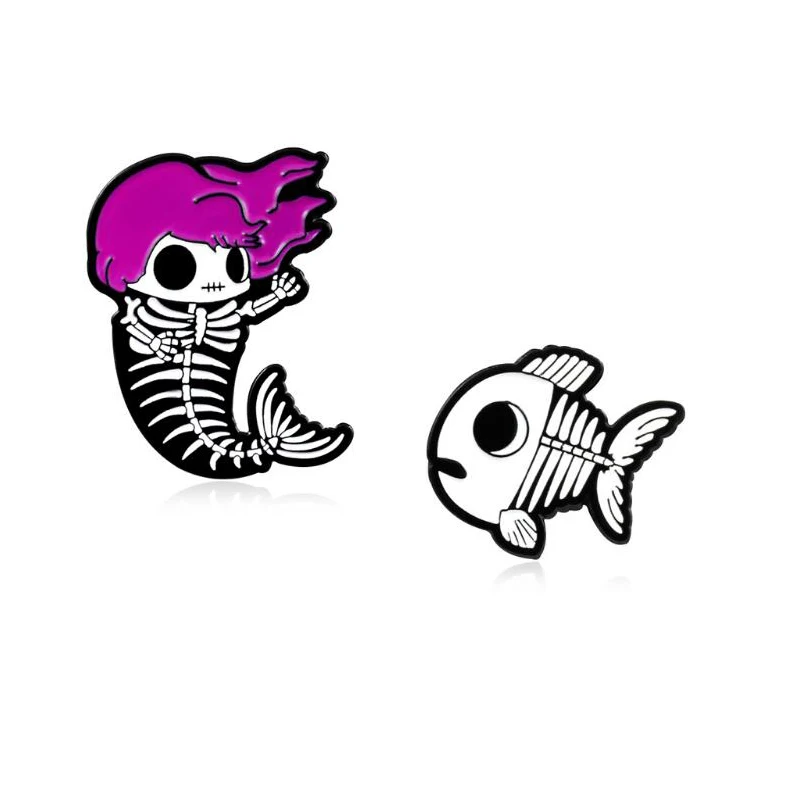 Fishbone Stone металлическая брошь с эмалью уникальный значок русалки со скелетом Pin