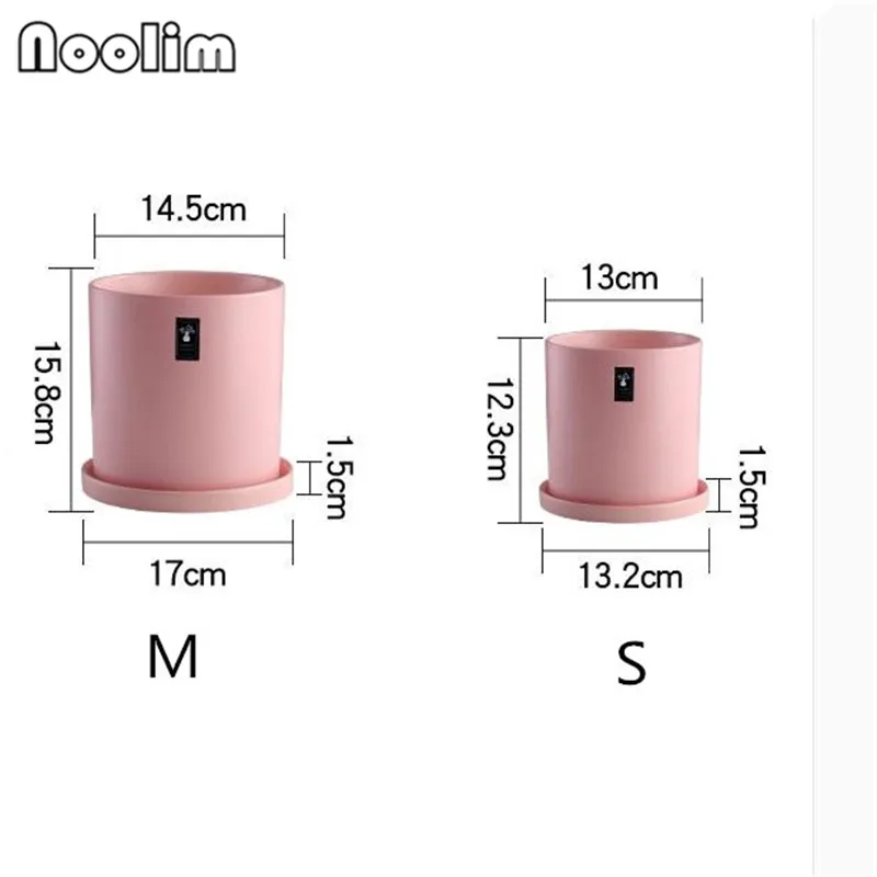 Керамический простой цилиндрический цветочный горшок с подносом фарфоровый