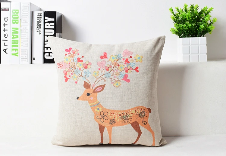 Чехол в скандинавском стиле с изображением декорированного животного льняная