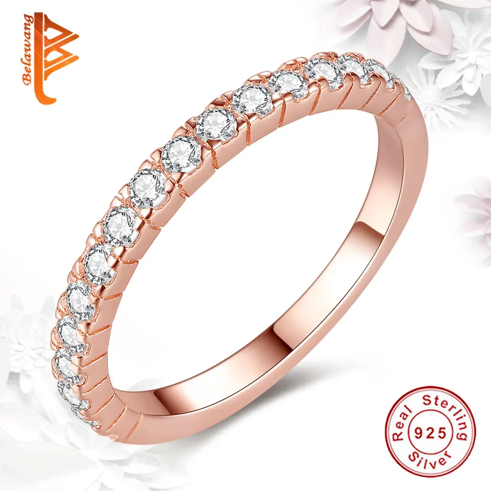 

BELAWANG Authentic 925 Sterling Silver Dazzling CZ Round Finger Rings for Women Wedding Jewelry Birthday Gift