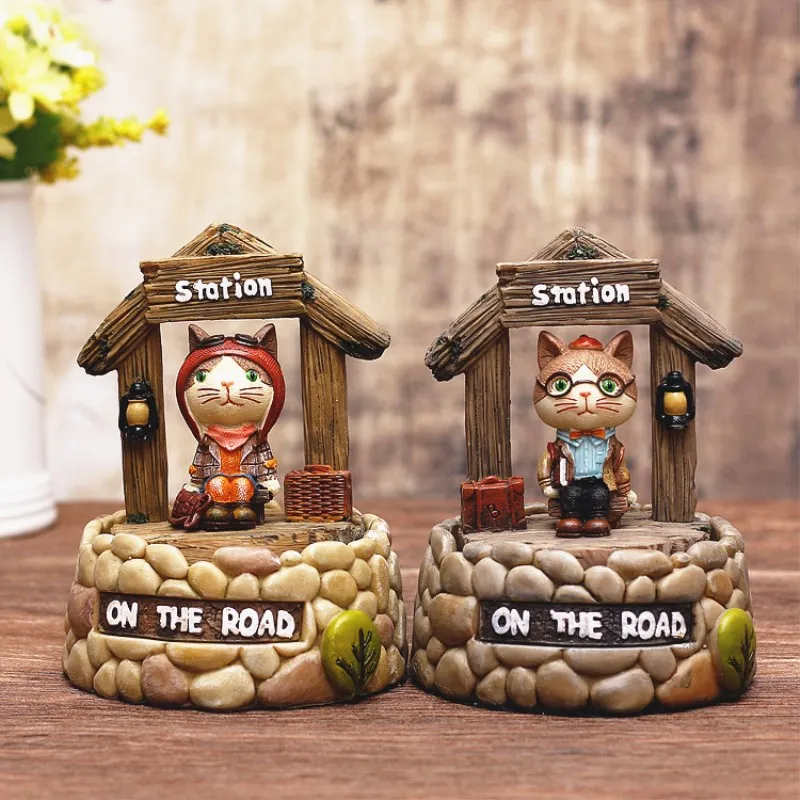 

Cartoon Resin Kitten Child Home Decor Friend Gift Statuette Desktop Decoration Music Box
