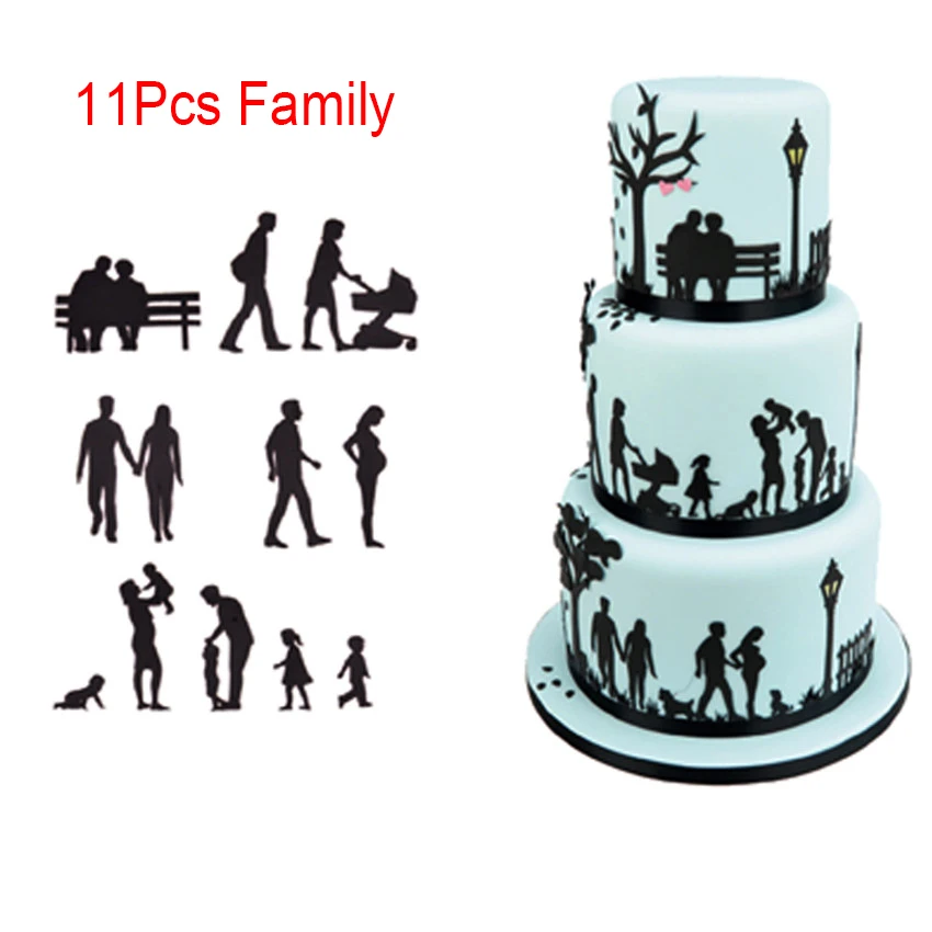 11pcs Family Новые формы для украшения торта, набор пластиковых формочек для печенья, выпечки, инструменты для свадебной музыки, семейные животные, баллон - Цвет: 11pcs Family