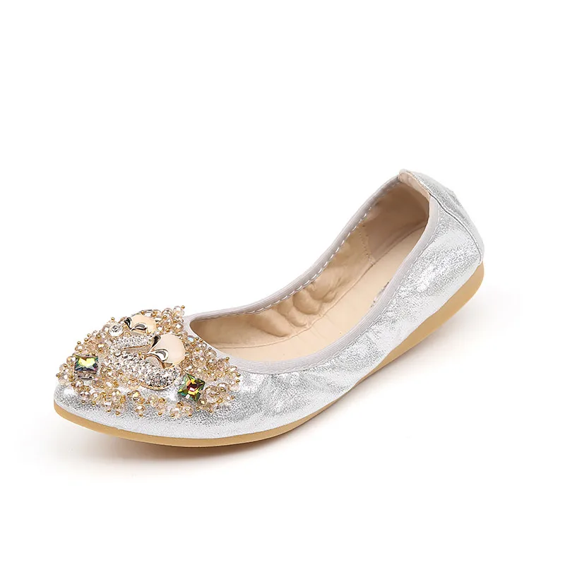 2018 Brand Women Pointed Toe Flats Loafers Fashion Ballet Flats Ladies Lolita Flat Shoes Black Silver Shoes For Women Size32-45