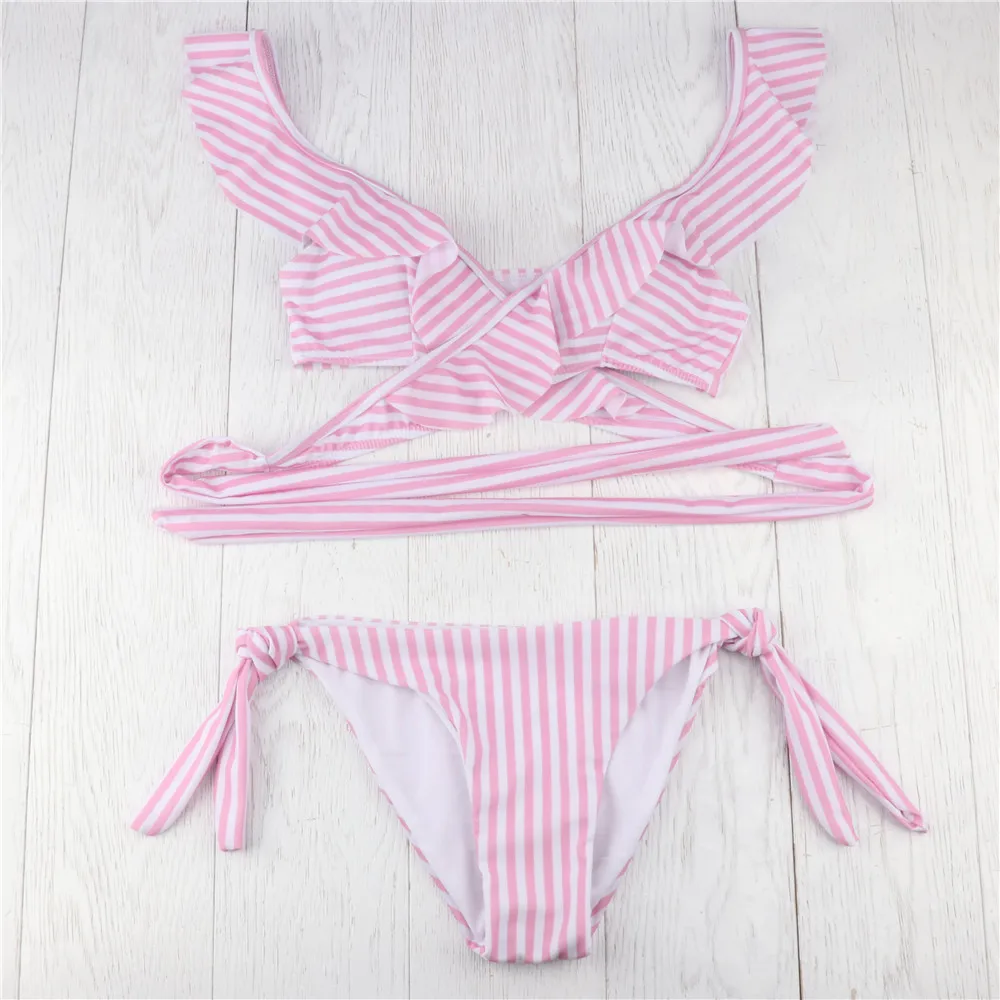 New Striped Bathing Suit Brazilian Biquini Sexy Swimwear Bikinis Set 2018 Female Vintage Retro Swimsuit Bandage Beachwear |