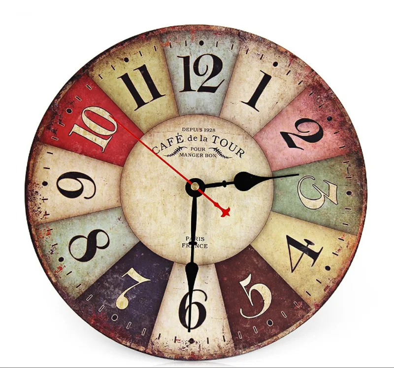 Лучшие продажи Новые большие деревянные настенные часы круглые винтажные