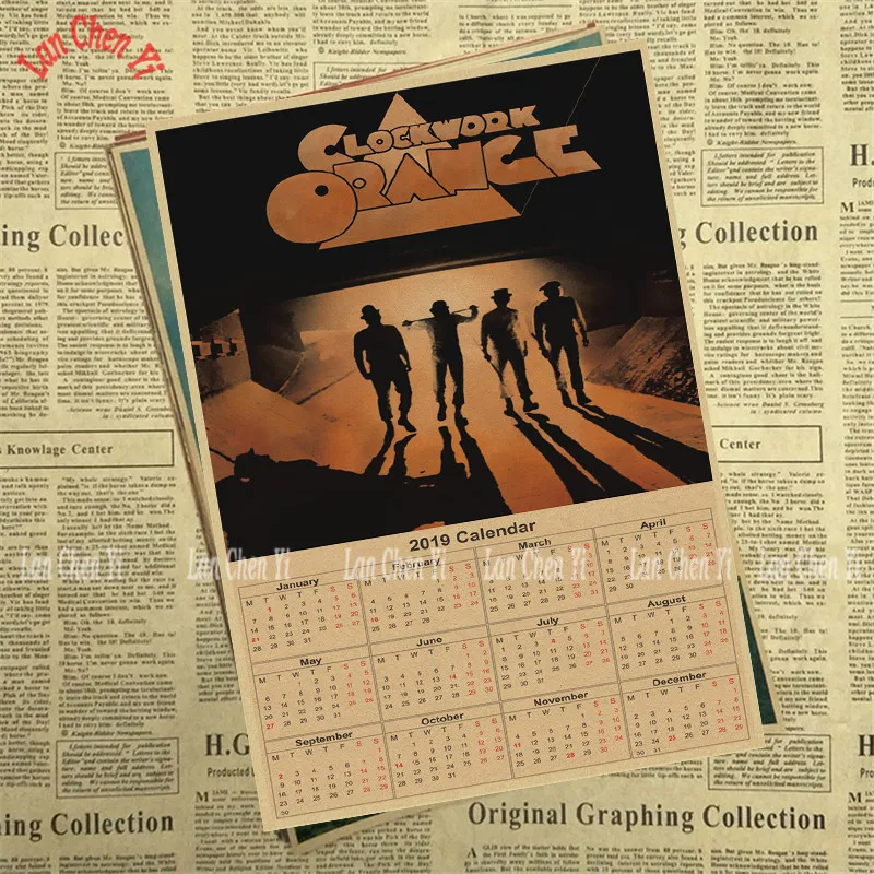 2019 Calendar Classic film Series 1 Kraft paper poster Cafe Bar Home Decor Retro Paper Wall Sticker | Дом и сад