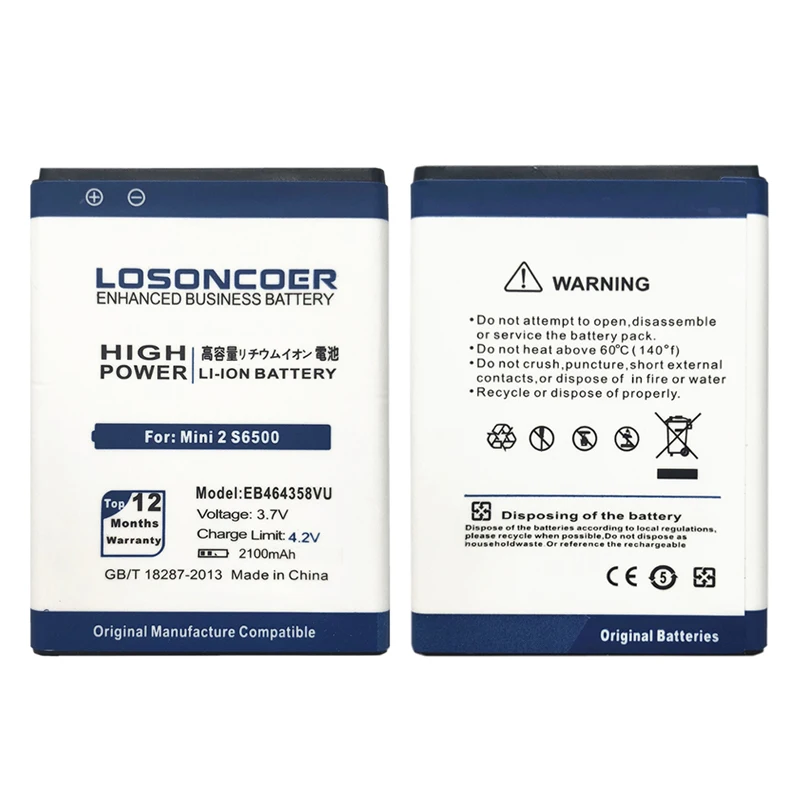 Аккумулятор LOSONCOER 2100 мАч EB464358VU для Samsung Galaxy Y Duos S6102 Mini 2 аккумулятор S6500 S6802 Ace Plus S7500