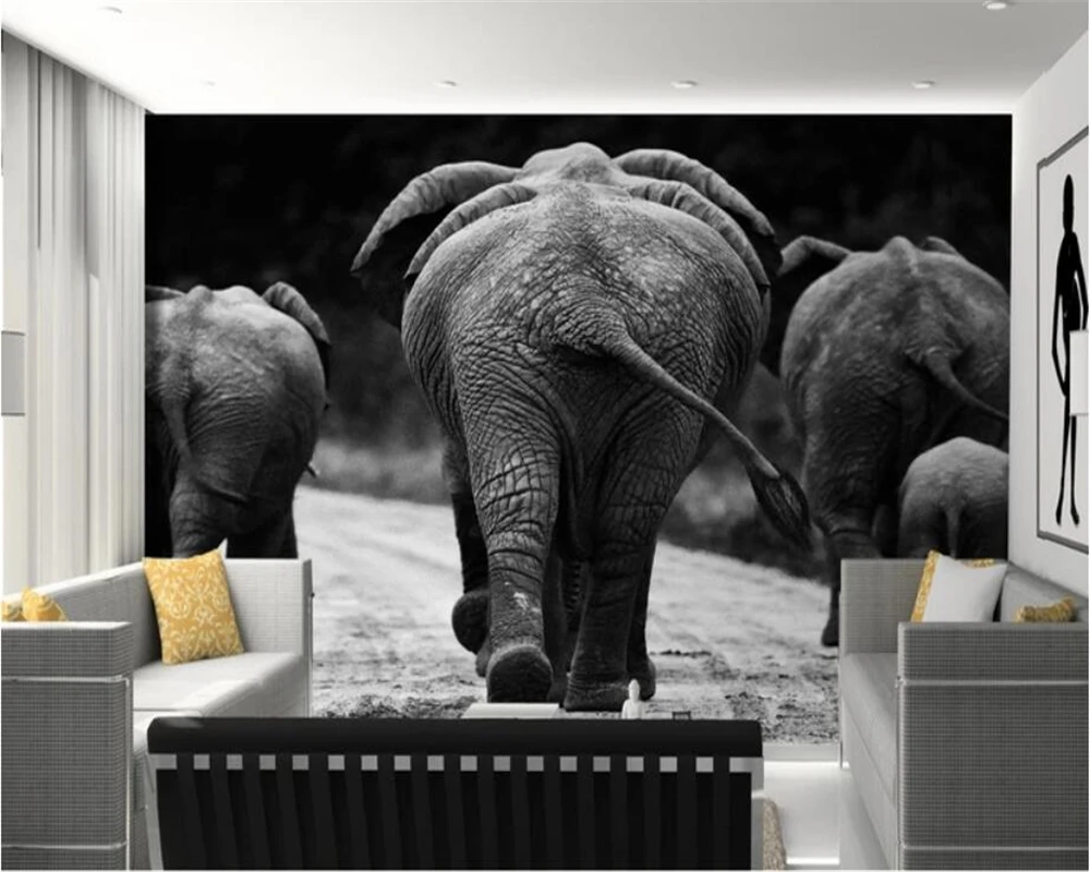 Обои на заказ 3d фотообои черно белая фотография африканский слон животные